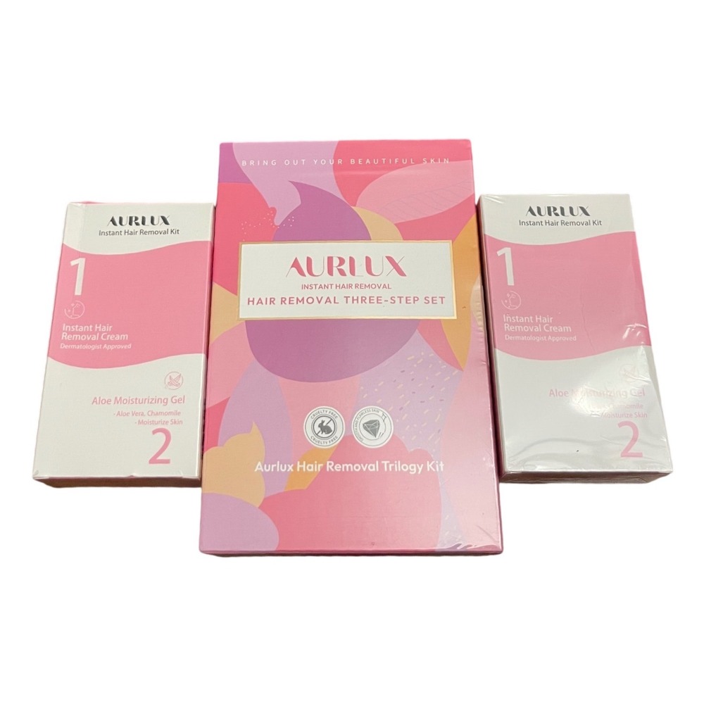 Aurlux Instant Hair Removal Trilogy 3-Step Set and 2 Instant Kits Bundle New